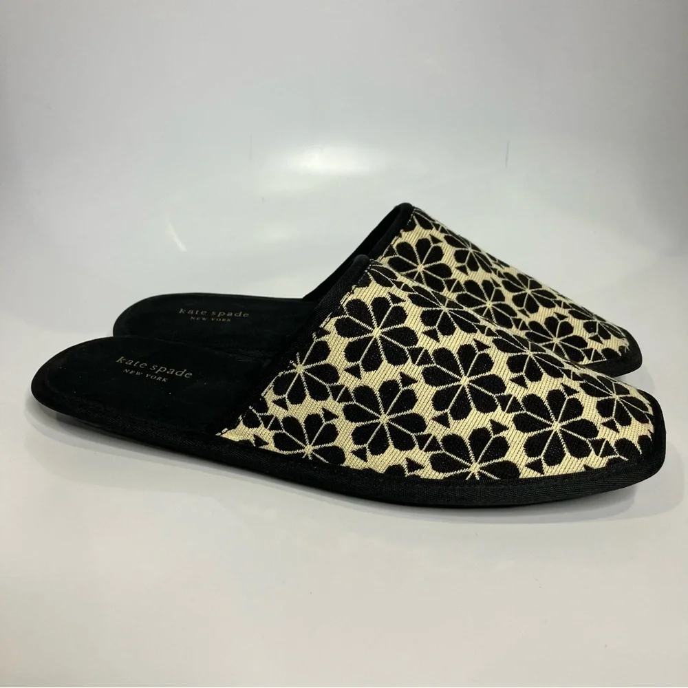 Kate Spade flower jacquard dove slippers women’s size 11 tan black luxury casual